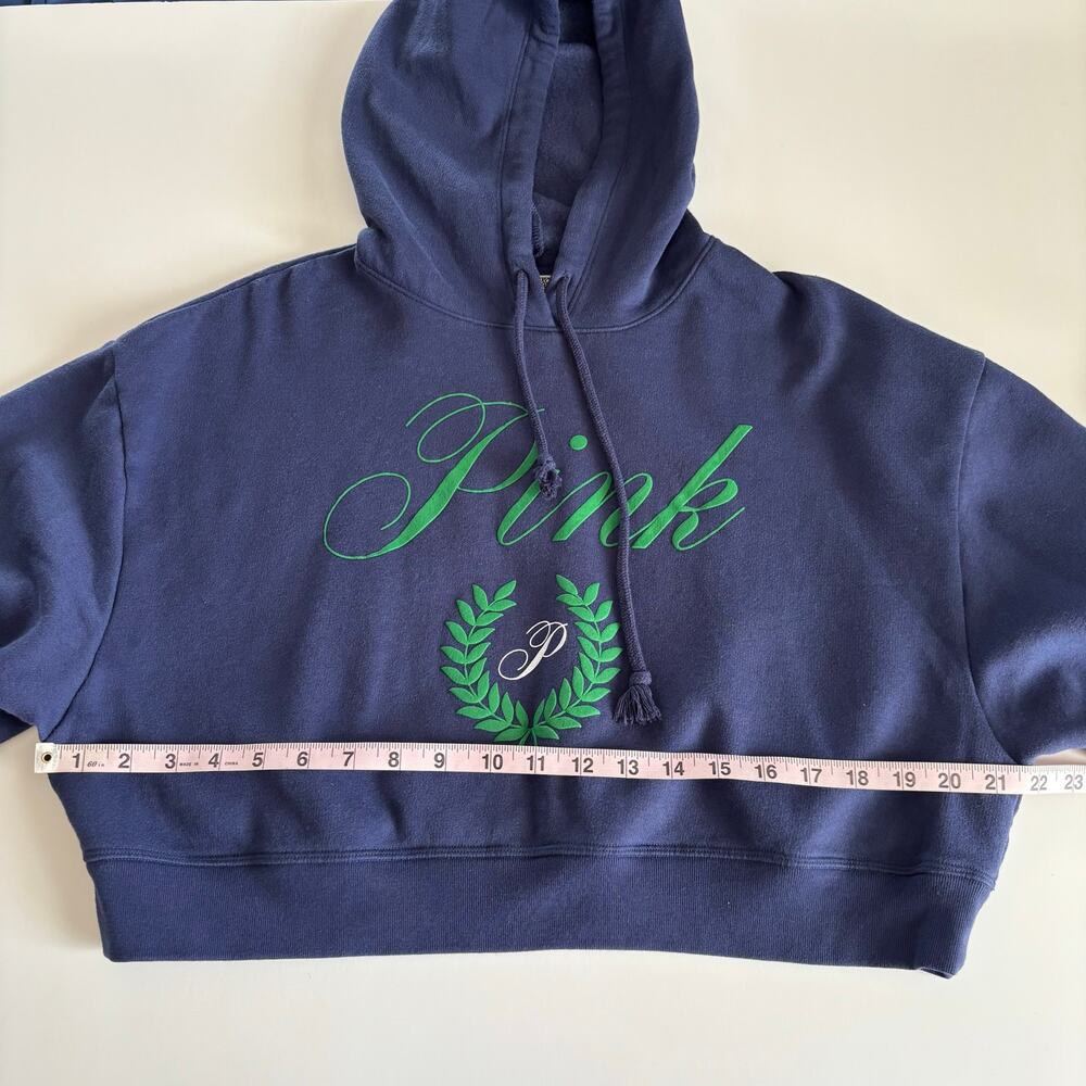 Victoria's Secret Pink Navy Blue Fleece Classic Cropped Hoodie Sweatshirt Large - Picture 6 of 7